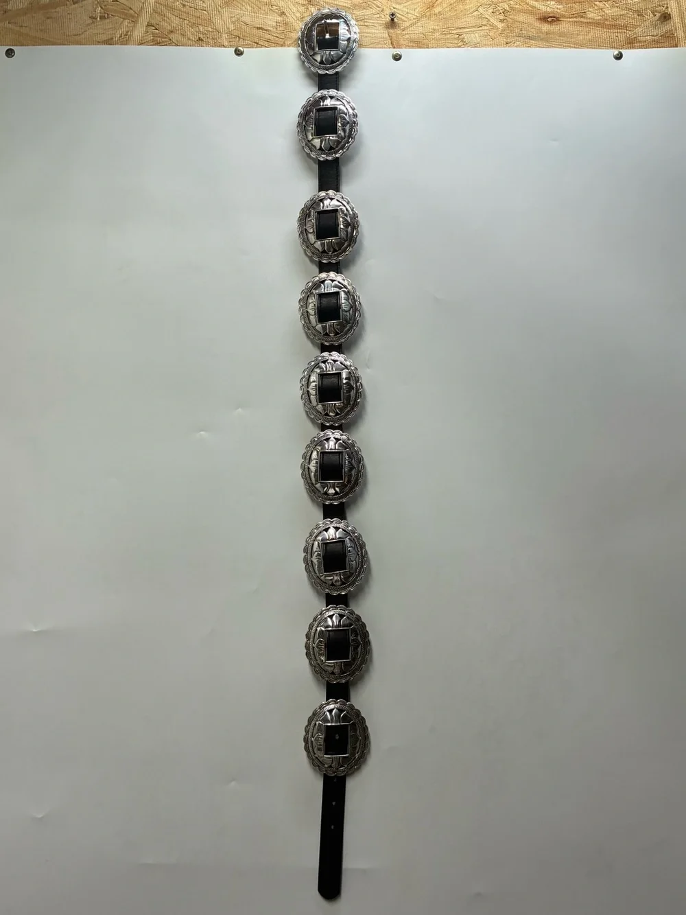 Vintage 90s Brighton Large Floral Concho Belt Silver Western Rodeo Black Cowgirl